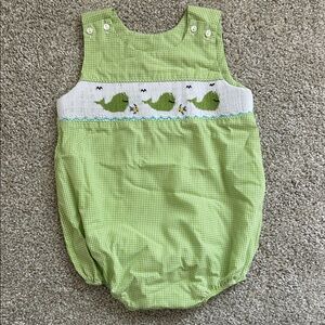 Green Whale Embroidered Kids One Piece